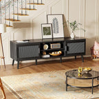 SUPERJARE TV Stand for 65 Inch TV, Entertainment Center with Adjustable Shelf, TV Console with 2 Cabinets, Media Console, Solid Wood Feet, 4 Cord Holes, for Living Room, Black