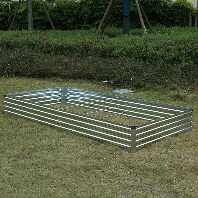 Galvanized Raised Garden Bed,Outdoor Planter Box Metal Patio Kit Planting Bed for Vegetables Flowers Herb,8x4x1 ft(2 Pack),Silver