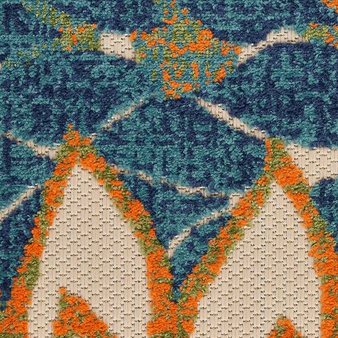 Nourison Home Aloha Indoor/Outdoor Blue Green 10' x 14' Area Rug, Easy Cleaning, Non Shedding, Bed Room, Living Room, Dining Room, Backyard, Deck, Patio (10x14)
