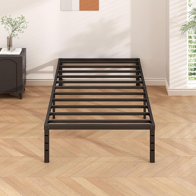 Metal Platform Bed Frame 16 Inch Tall,No Box Spring Needed,Twin Size Bed with Heavy Duty Strong Support Slats,Easy to Assemble,Black