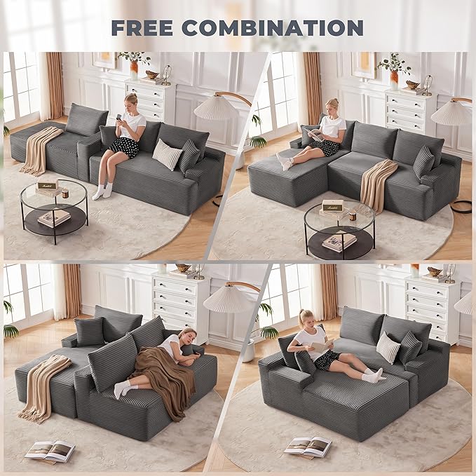 Cloud Sectional Couch, Boneless Sofa for Living Room, Fluffy Comfy Couch with Deep Seat, Modular Sectional Sofa with L-Shaped Chaise, No Assembly Required, Dark Grey
