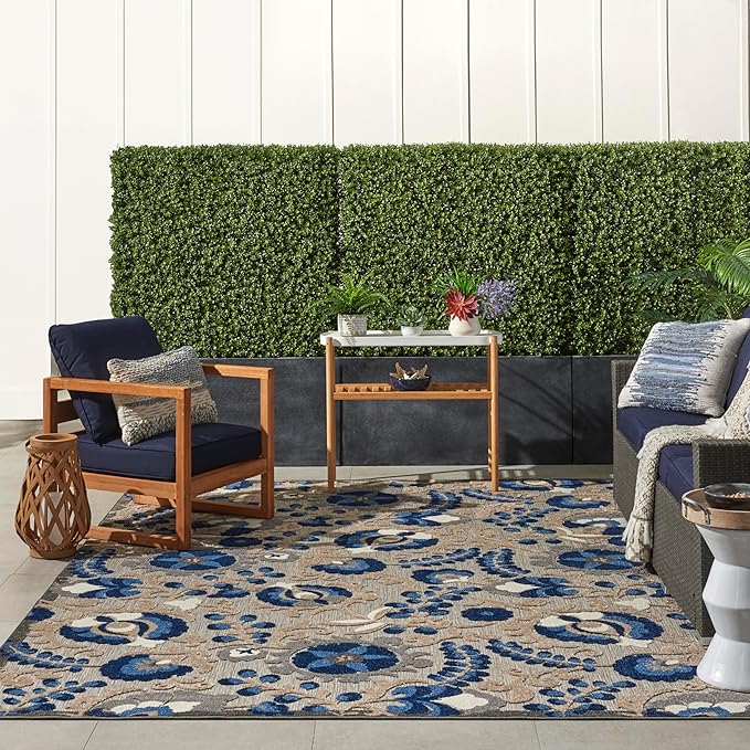 Nourison Home Aloha Natural Blue 7' x 10' Area Rug - Easy Clean, Non Shedding, Bed Room, Living Room, Dining Room, Kitchen (7' x 10')