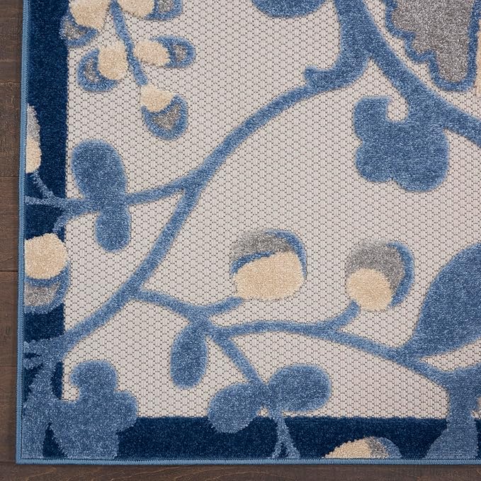 Nourison Home Aloha Blue Grey 9'6" x 13' Area Rug - Easy Clean, Non Shedding, Bed Room, Living Room, Dining Room, Kitchen (10' x 13')