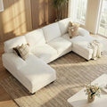 Homall Sectional U Shaped Sofa Couches for Living Room, Comfy Corduroy 4 Seat Sofa Set with Removable Pillows, Lounge Chaise Upholstered Couch for for Apartment (Corduroy, Beige)