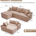 Cloud Sectional Couch, Boneless Sofa for Living Room, Modular Sectional Sofa with Deep Seat, Fluffy Comfy Couch with L-Shaped Chaise, No Assembly Required, Camel