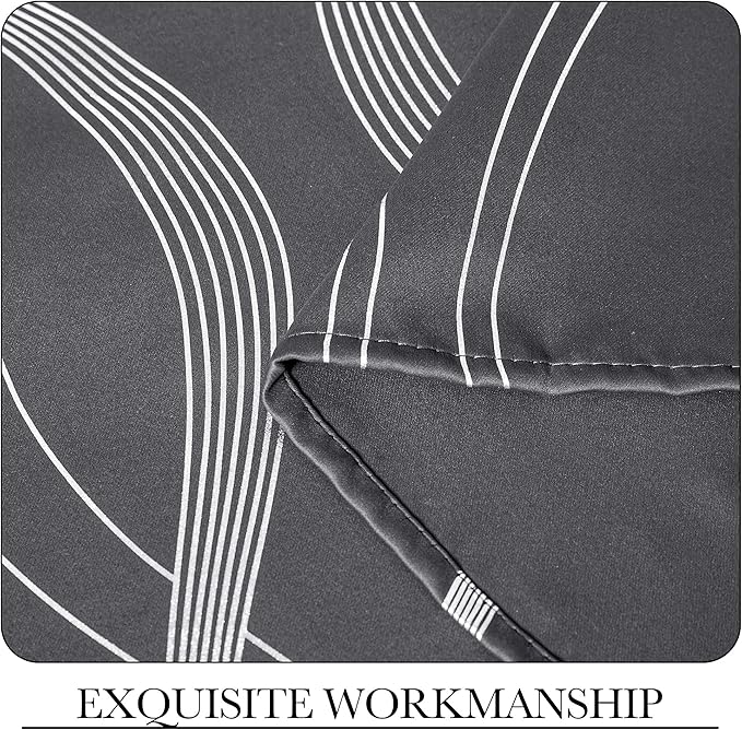 NICETOWN Bedroom Small Blackout Curtain Panels, Set of 2, 42 by 48 Inch,Grey, Window Treatment Thermal Insulated Solid Grommet Blackout Wave Line Foil Print Design Curtains for Kitchen, Cafe, Loft