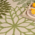 Nourison Home Aloha Tropical Indoor/Outdoor Ivory Green 5'3" x 7'5" Area Rug, Easy Cleaning, Non Shedding, Bed Room, Living Room, Dining Room, Backyard, Deck, Patio (5x7)