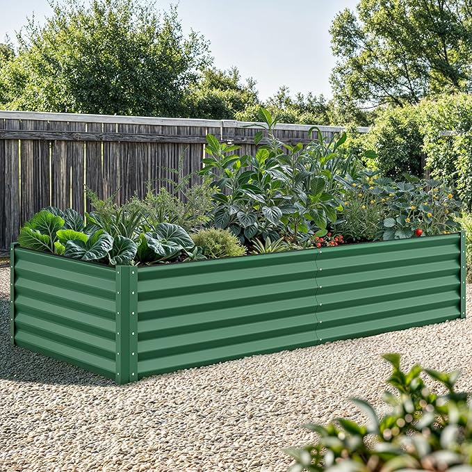 YITAHOME 96x48x24 in Galvanized Raised Garden Bed Kit, Large Metal Planter Box with Gloves, Safety Rubber & Support Rod, Outdoor Flower Bed for Plants Vegetables, Green