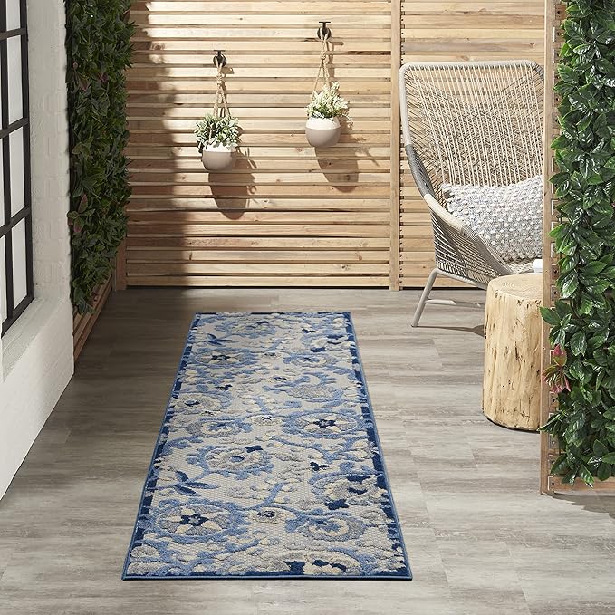 Nourison Home Aloha Blue Grey 2'3" x 8' Area Rug - Easy Clean, Non Shedding, Bed Room, Living Room, Dining Room, Kitchen (8' Runner)