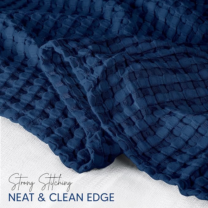 Utopia Bedding Navy 100% Cotton Waffle Blanket 300 GSM [King - 90x108 Inch] Soft Lightweight Breathable Bed Blanket for All Season