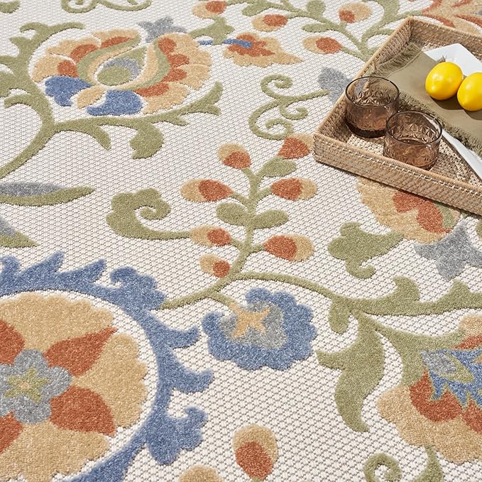 Nourison Home Aloha Ivory Blue 6' x 9' Area Rug - Easy Clean, Non Shedding, Bed Room, Living Room, Dining Room, Kitchen (6' x 9')