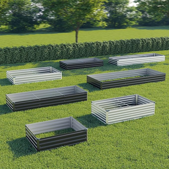 12x4x1 ft(2 Pack) Galvanized Raised Garden Bed,Outdoor Planter Box Metal Patio Kit Planting Bed for Vegetables Flowers and Succulents,Silver