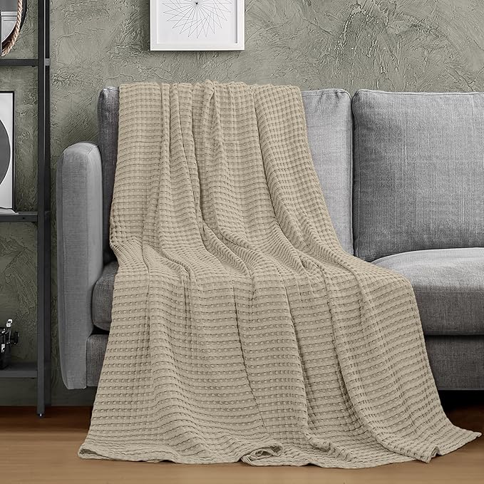 Utopia Bedding Khaki 100% Cotton Waffle Blanket 300 GSM [King - 90x108 Inch] Soft Lightweight Breathable Bed Blanket for All Season