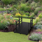 VINGLI Garden Bridge, Classic Wooden Bridge with Safety Rails, Decorative Arched Footbridge (Black, 5 ft)