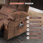 Power Lift Recliner Chair for Elderly with Vibration Massage and Lumbar Heating, Electric Lift Recliner Single Sofa with Side Pocket, Two Cup Holders and USB Charge Port for Living Room