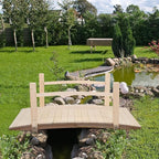 VINGLI 4 ft Garden Bridge, Arch Walkway Wooden Bridge with Safety Rails Natural Finished, Decorative Landscaping Footbridge for Koi Pond, Dry Creek Bed, Garden Pathway or Japanese Zen Decor