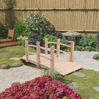 VINGLI 5 ft Garden Bridge, Classic Wooden Arch with Safety Rails Natural Finished Footbridge, Decorative Pond Landscaping, Backyard Creek or Farm