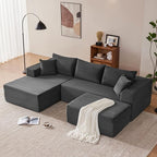 110” Cloud Sectional Couch, Modular Sectional Sofa with Deep Seat, Boneless Sofa for Living Room, Fluffy Comfy U-Shaped Couch with Left Facing Chaise, No Assembly Required, Grey