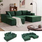 110” Cloud Sectional Couch, Boneless Sofa for Living Room, Modular Sectional Sofa with Deep Seat, Comfy Fluffy U-Shaped Couch with Right-Facing Chaise, No Assembly Required, Green