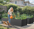 YITAHOME 6x3x2 ft 2pcs Galvanized Raised Garden Bed Kit, Large Metal Planter Box with Gloves & Support Rod, Outdoor Flower Bed for Plants Vegetables, Black