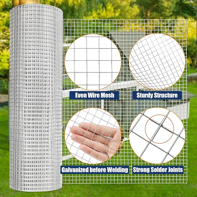1/2inch 36Inch（H）x100Ft（L）19 Gauge Hardware Cloth Chicken Wire Fencing Hot-Dipped Galvanized Welded Chicken Wire Mesh Roll Metal Fence for Poultry Cage Home Improvement Projects