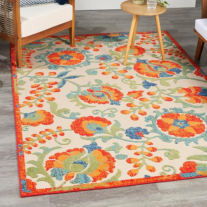 Nourison Home Aloha Red Multicolor 3'6" x 5'6" Area Rug - Easy Clean, Non Shedding, Bed Room, Living Room, Dining Room, Kitchen (4' x 6')