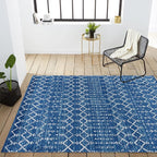JONATHAN Y Boho Vintage Diamond Blue/White Indoor Area Rug 5X8 ft, Moroccan Hype for Living Room, Bedroom, Kitchen, Office, Easy-Cleaning, High Traffic, Pet-Friendly, Non-Shedding (MOH101A-5)