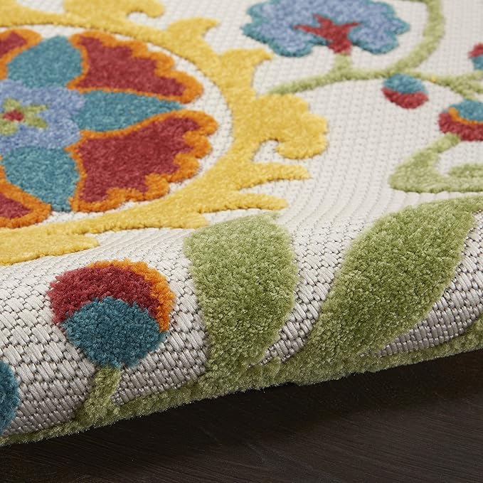 Nourison Home Aloha Ivory Multicolor 2'3" x 10' Area Rug - Easy Clean, Non Shedding, Bed Room, Living Room, Dining Room, Kitchen (10' Runner)