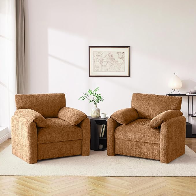 Chenille Oversized Armchair, 38.6'" Wide Accent Chairs for Living Room & Bedroom Modern Lounge Chair, Upholstered Mid-Century Reading Chair (Rustic Bronzing Cloth, 2 Pack)