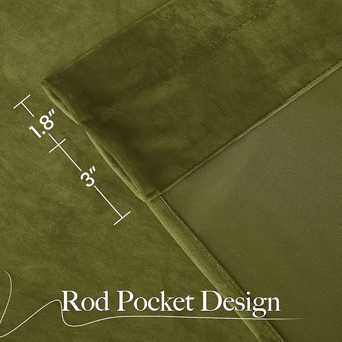 NICETOWN Moss Green Velvet Drapes 120 inch Long for Living Room - Room Darkening Thermal Insulated Noise Reducing Curtains for Film, Extra Long Drapes for Large Door Windows (2 Panels, 52 x 120),