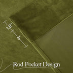 NICETOWN Moss Green Velvet Drapes 120 inch Long for Living Room - Room Darkening Thermal Insulated Noise Reducing Curtains for Film, Extra Long Drapes for Large Door Windows (2 Panels, 52 x 120),