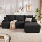 Cloud Sectional Sofa, Boneless Couch for Living Room, Modular Sectional Sofa with Deep Seat, Fluffy L-Shaped Comfy Couch with Right-Facing Chaise, No Assembly Required, Black