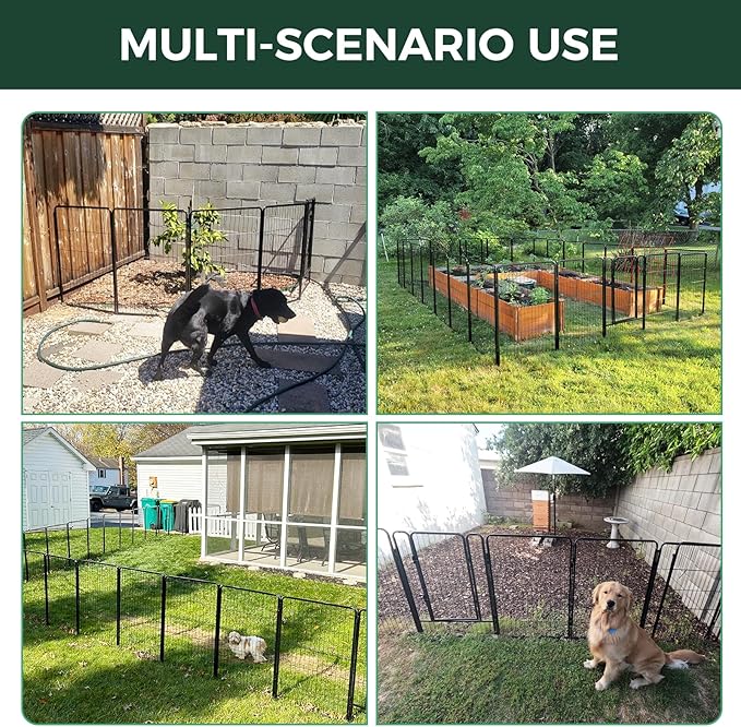 FXW Garden Fence Outdoor for The Yard – 50in(H) x 41.7ft(L) Heavy Duty Metal Animal Barrier for Dog and Rabbit, Decorative Dog Fence, 16 Panels, Black