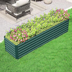 Outsunny 8 x 2 x 2ft Galvanized Raised Garden Bed Kit, Outdoor Metal Elevated Planter Box with Safety Edging, Large Raised Bed for Growing Flowers, Herbs and Vegetables, Green