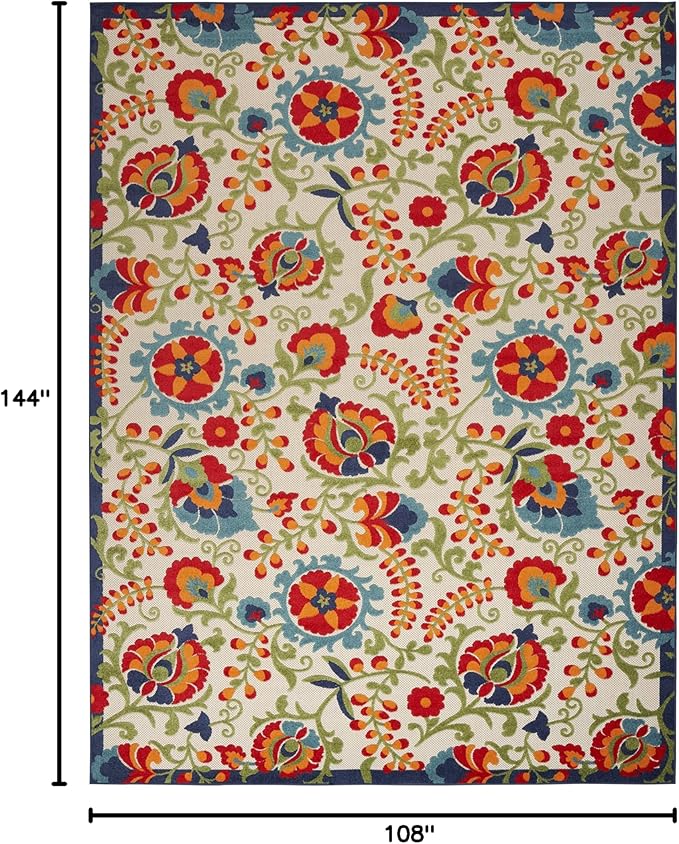 Nourison Home Aloha Multicolor 9' x 12' Area Rug - Easy Clean, Non Shedding, Bed Room, Living Room, Dining Room, Kitchen (9' x 12')