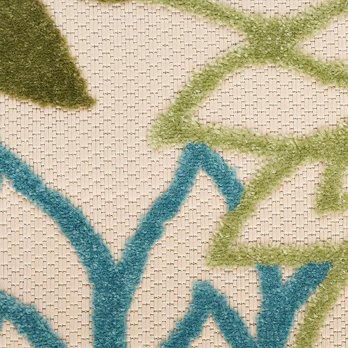 Nourison Home Aloha Tropical Indoor/Outdoor Green Multicolor 3'6" x 5'6" Area Rug, Easy Cleaning, Non Shedding, Bed Room, Living Room, Dining Room, Backyard, Deck, Patio (4x6)
