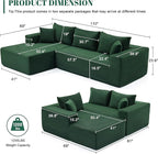 110” Cloud Sectional Couch, Modular Sectional Sofa for Living Room, Boneless Sofa with Deep Seat, Comfy Fluffy Couch with L-Shaped Chaise, No Assembly Required (Left-Facing Chaise, Green)
