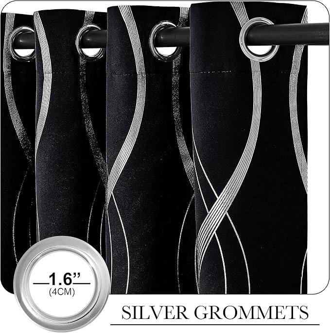 NICETOWN Blackout Curtain Panels 84 inches - Light Reducing Thermal Insulated Solid Grommet Blackout Curtains/Panels/Drapes for Living Room/Nursery/Kids Room (Set of 2, 42" Wide, Black)