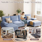 Shintenchi U-Shaped Sectional Couches for Living Room, 4 Seat Sofa with Double Chaise Lounges,Solid Wood Frame Sectional Sofa for Apartment,Blue