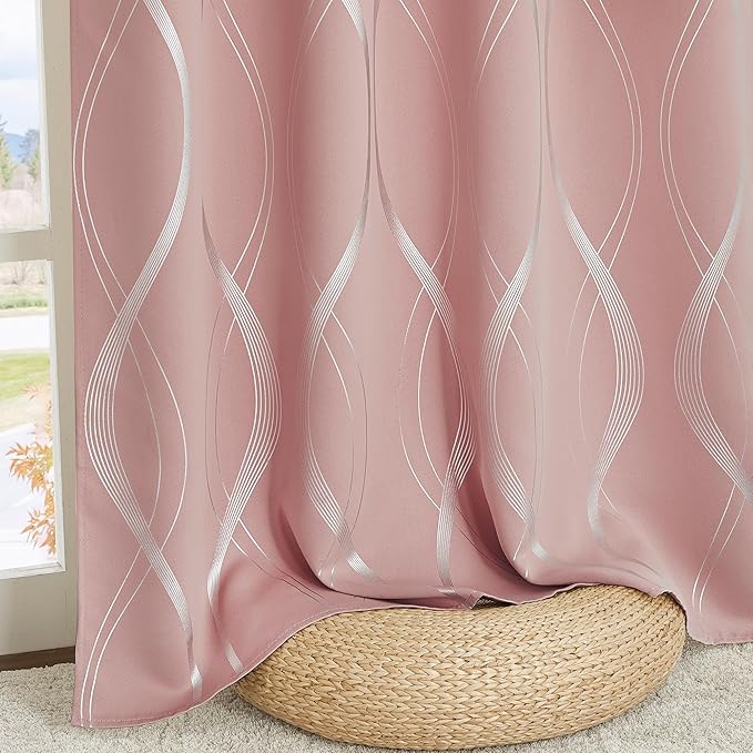 NICETOWN 100% Blackout Pink Curtains for Bedroom and Living Room, Easy Care Solid Thermal Insulated Grommet Panels and Drapes for Bedroom Decoration, 52" x 72", 2 Panels