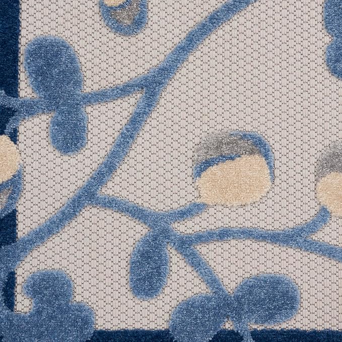 Nourison Home Aloha Blue Grey 9' x 12' Area Rug - Easy Clean, Non Shedding, Bed Room, Living Room, Dining Room, Kitchen (9' x 12')