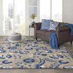 Nourison Home Aloha Natural Blue 7' x 10' Area Rug - Easy Clean, Non Shedding, Bed Room, Living Room, Dining Room, Kitchen (7' x 10')