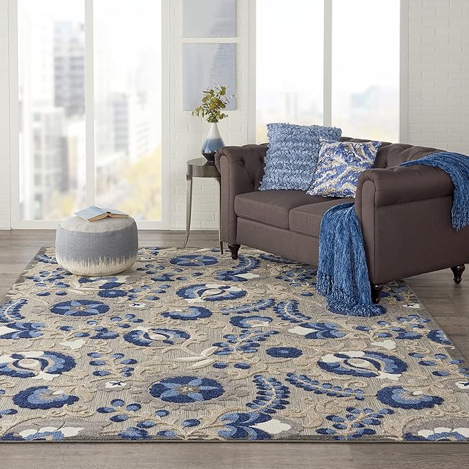 Nourison Home Aloha Natural Blue 7' x 10' Area Rug - Easy Clean, Non Shedding, Bed Room, Living Room, Dining Room, Kitchen (7' x 10')