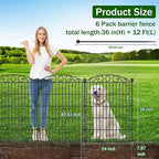 No Dig Decorative Garden Fence 6 Panel - 36in H x 12ft L, Tall Animal Barrier for Dogs Rabbits, Rustproof Metal Wire Panels for Yard, Patio, and Outdoor Border Use