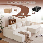 110” Cloud Sectional Couch, Boneless Sofa for Living Room, Modular Sectional Sofa with Deep Seat, Comfy Fluffy U-Shaped Couch with Right-Facing Chaise, No Assembly Required, Beige