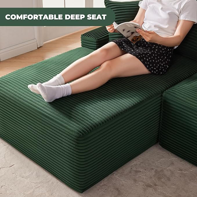 Cloud Sectional Couch, Modular Sectional Sofa for Living Room, Fluffy Comfy Couch with L-Shaped Chaise, Boneless Sofa with Deep Seat, No Assembly Required, Green