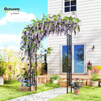 Outsunny Garden Arch, 7.5ft PE-Coated Steel Garden Arch Trellis for Climbing Plants, Arbour Archway with Extended Top for Wedding Ceremony Garden Backyard Lawn Patio, Black