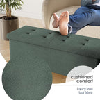 Storage Ottoman Bench with Bins, 43-in Storage Bench for Bedroom End of Bed, Folding Foot Rest Ottoman for Living Room Max 660lbs, Fabric Ottomans, Green