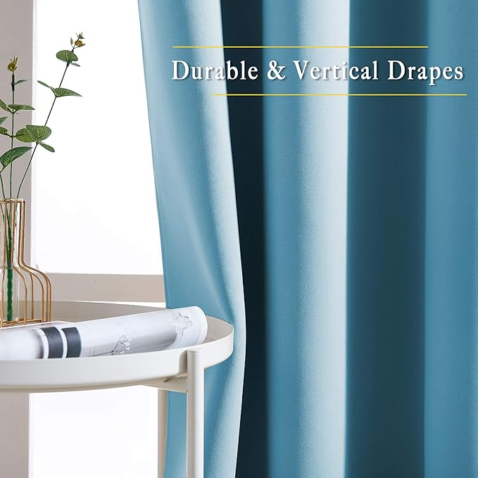 NICETOWN Room Darkening Curtains for Living Room - Easy Care Solid Thermal Insulated Grommet Room Darkening Curtains/Panels/Drapes for Bedroom (2 Panels, 66 by 84, Teal Blue)