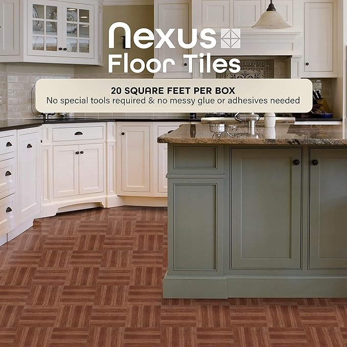 Nexus Self Adhesive 12-Inch Vinyl Floor Tiles, 20 Tiles - 12" x 12", Medium Oak Plank-Look Pattern - Peel & Stick, DIY Flooring for Kitchen, Dining Room, Bedrooms & Bathrooms by Achim Home Decor